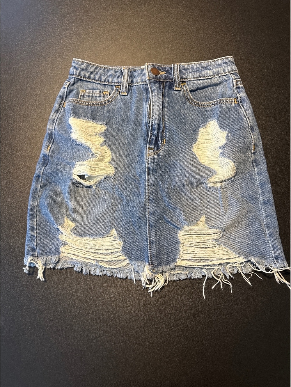 Hollister Womens 00 W23 Ultra High Rise Distressed Denim Mini Skirt Frayed Hem